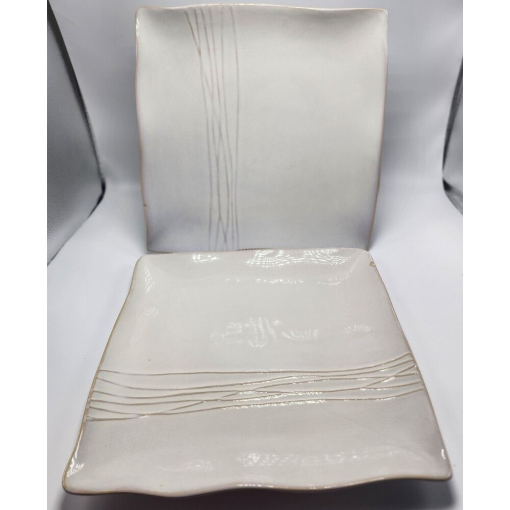 Pier 1 Sakui Square Plate Gray/Beige Stoneware Dinner Plates (set of 2)READ!!!